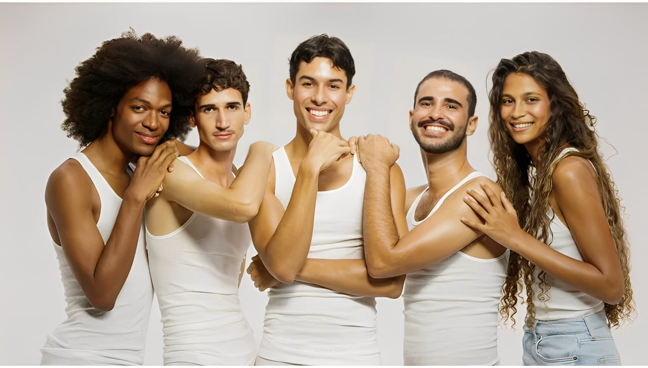 Diverse individuals enjoying Jorovi skincare beauty set for radiant skin.